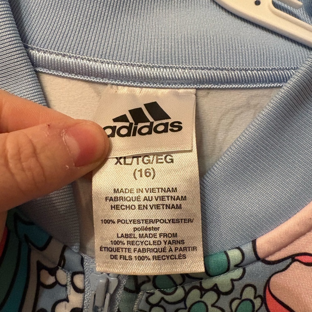 Adidas Floral Track Jacket Girls Youth 16 Retro Three Stripe Zip Up - Picture 4 of 10